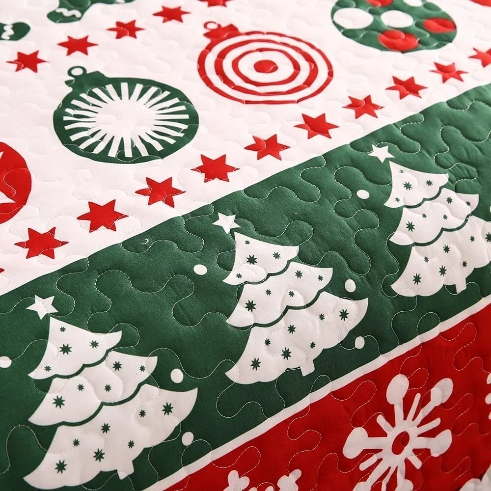 Christmas Quilt Set Twin Size Holiday Snowflakes Cozy Bedding Coverlet
